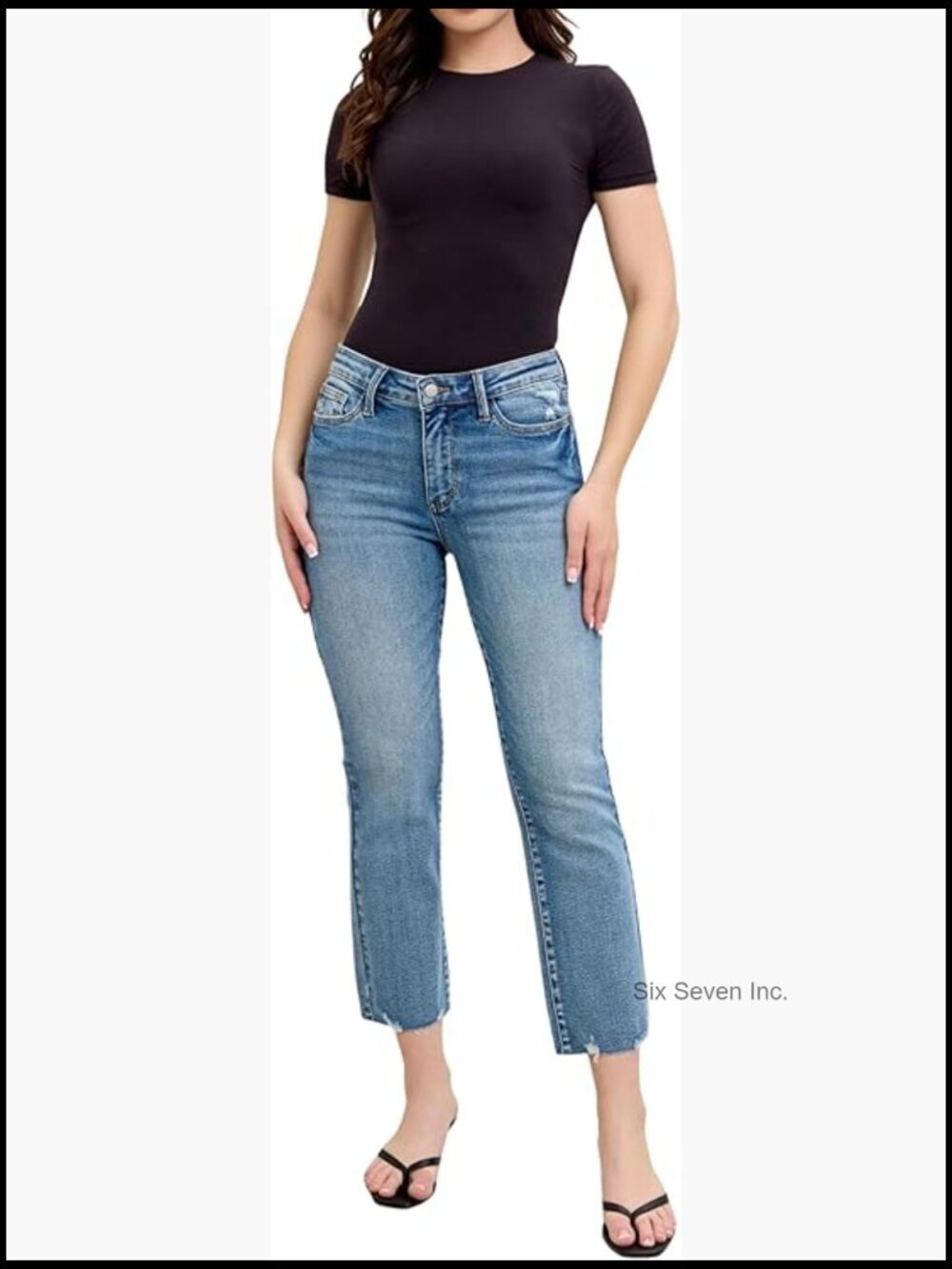 Mid Rise Vintage Wash Destroy Hem Kick Flare Jeans, Inseam 26"